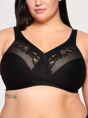 NEW Glamorise Black Wireless Lace Full Coverage Bra Style 1003, 40H